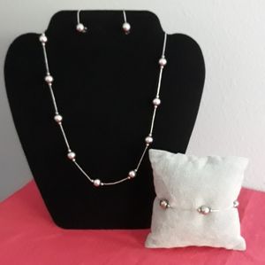 ❤❤925 STERLING SILVER SET NECKLACE BRACELET AND EA